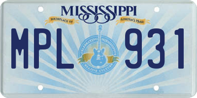 MS license plate MPL931