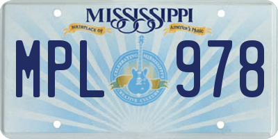MS license plate MPL978