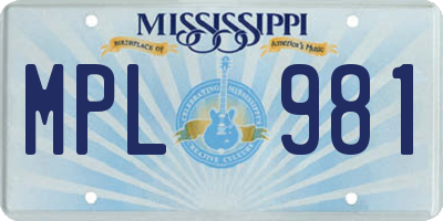 MS license plate MPL981