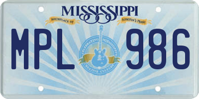 MS license plate MPL986