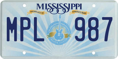 MS license plate MPL987