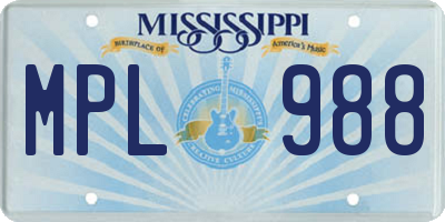 MS license plate MPL988