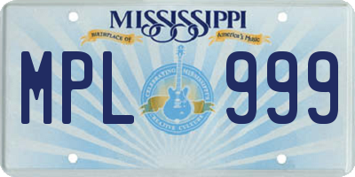 MS license plate MPL999