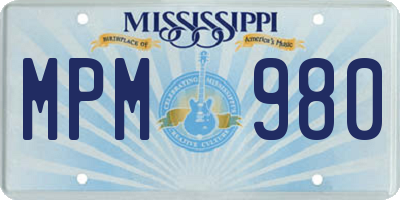 MS license plate MPM980