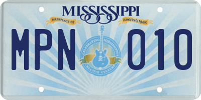 MS license plate MPN010