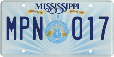 MS license plate MPN017