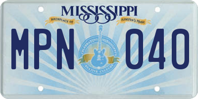 MS license plate MPN040