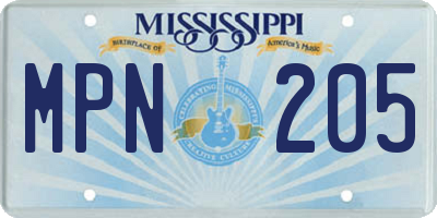 MS license plate MPN205