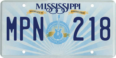 MS license plate MPN218