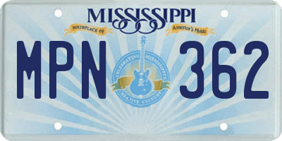 MS license plate MPN362