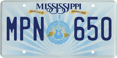MS license plate MPN650
