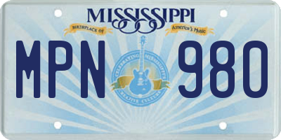 MS license plate MPN980