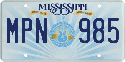 MS license plate MPN985