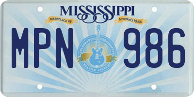 MS license plate MPN986