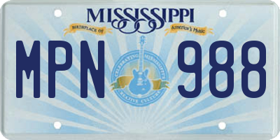 MS license plate MPN988