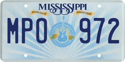 MS license plate MPO972