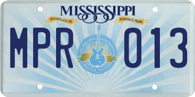 MS license plate MPR013