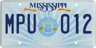MS license plate MPU012