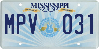 MS license plate MPV031