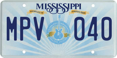 MS license plate MPV040