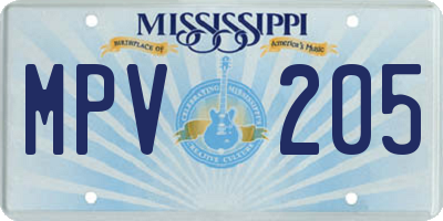 MS license plate MPV205