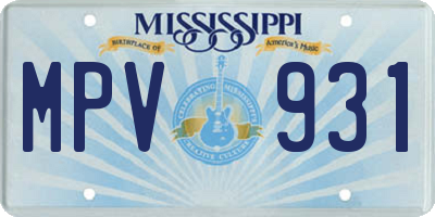 MS license plate MPV931