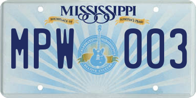 MS license plate MPW003