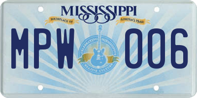 MS license plate MPW006