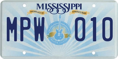 MS license plate MPW010
