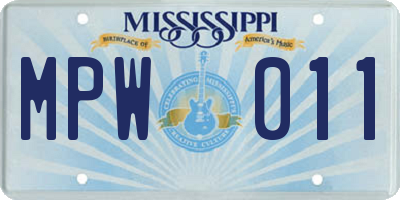 MS license plate MPW011