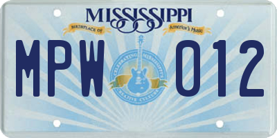 MS license plate MPW012