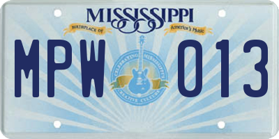 MS license plate MPW013