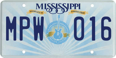 MS license plate MPW016