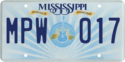MS license plate MPW017