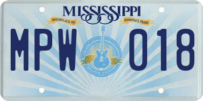 MS license plate MPW018