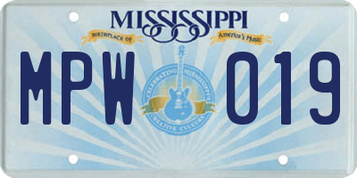 MS license plate MPW019