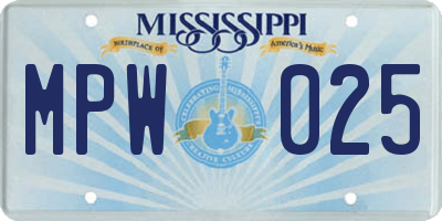 MS license plate MPW025