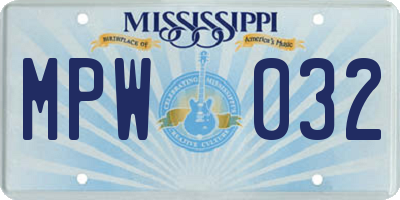 MS license plate MPW032