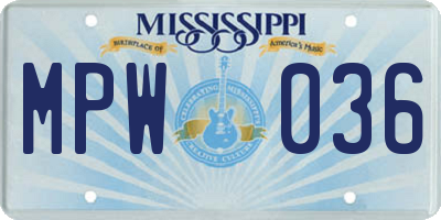 MS license plate MPW036