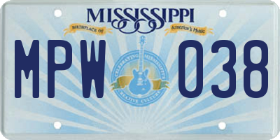 MS license plate MPW038
