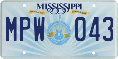 MS license plate MPW043