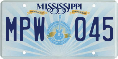 MS license plate MPW045