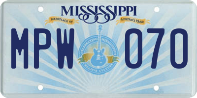 MS license plate MPW070