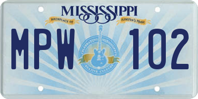 MS license plate MPW102