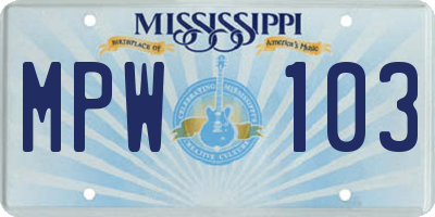 MS license plate MPW103