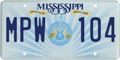 MS license plate MPW104