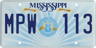 MS license plate MPW113