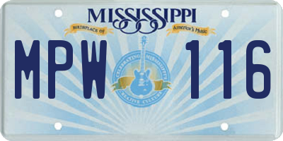 MS license plate MPW116