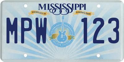 MS license plate MPW123