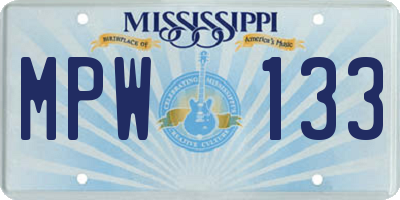 MS license plate MPW133